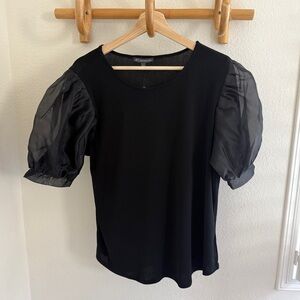 NWT Adrianna Papell Organza puff sleeve Sleeve knit top blouse Black Size L